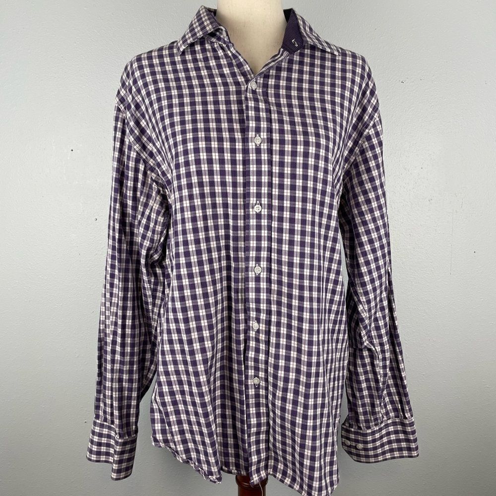 Bristol & Bull Purple Fitted Gingham Button Down Shirt Size L EUC